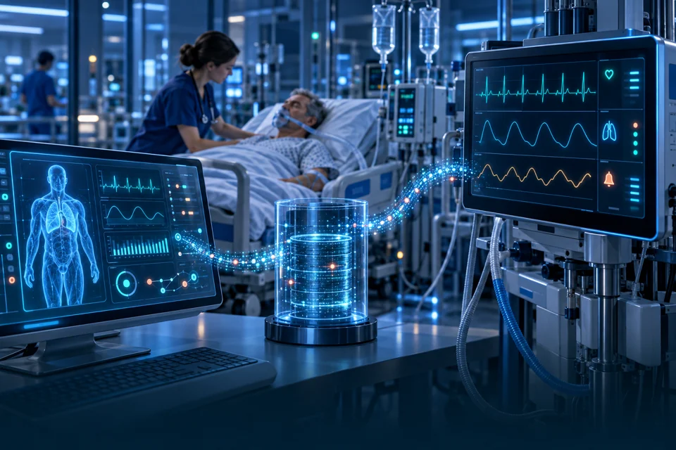 Un monitorage au lit du patient transmet ses données à un traitement séparé.