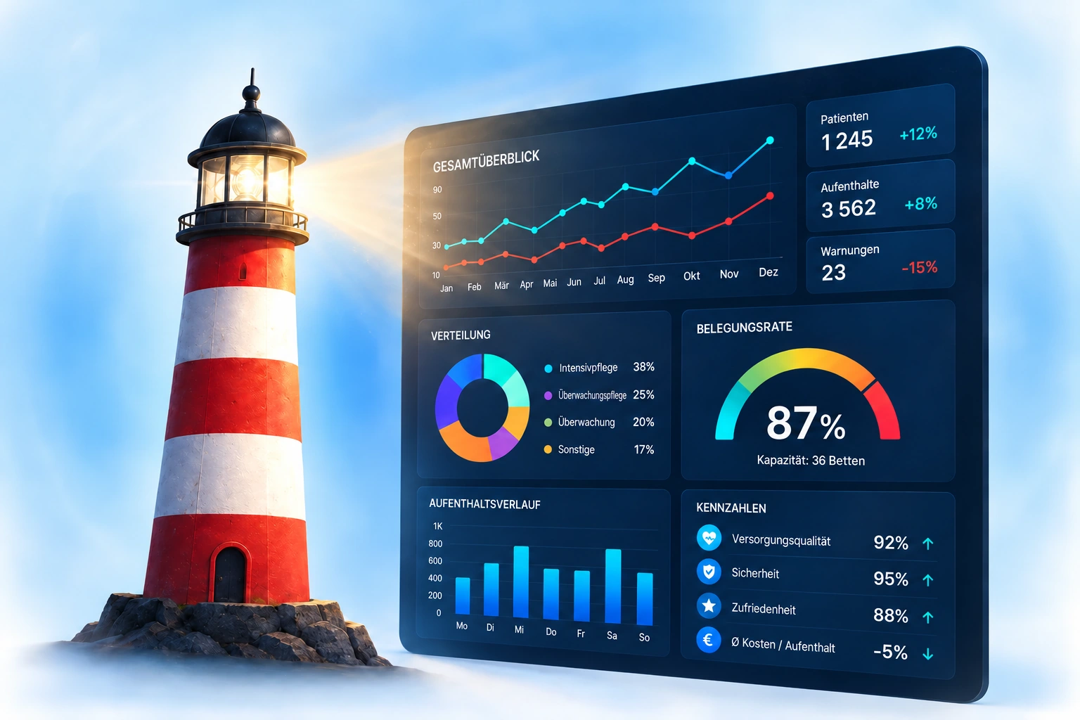 Leuchtturm beleuchtet das ICU DATA EXPERT Dashboard