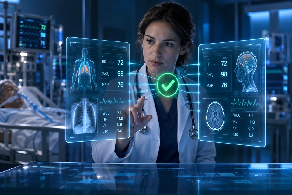 Médecin vérifiant la cohérence de deux dossiers cliniques