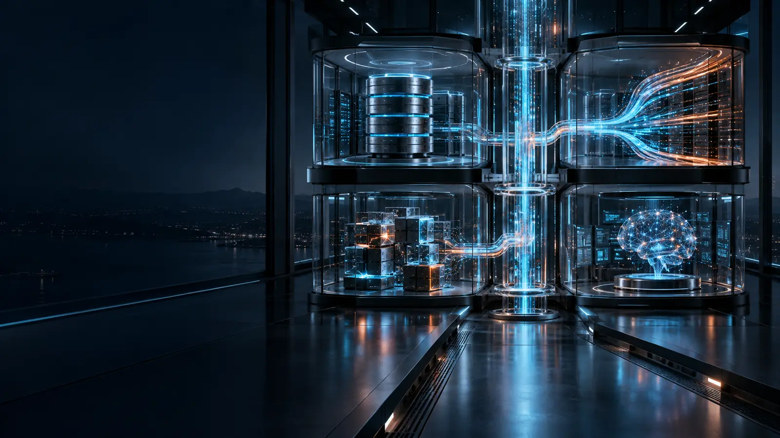 Architecture technologique ICU DATA EXPERT organisée en quatre zones interconnectées
