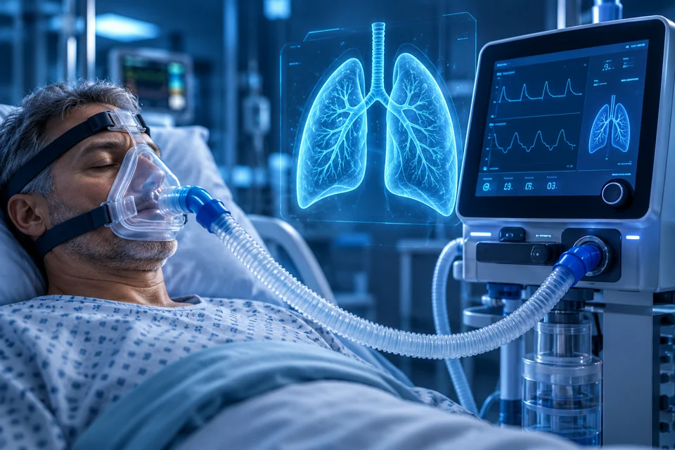 Patient sous ventilation non invasive et suivi respiratoire